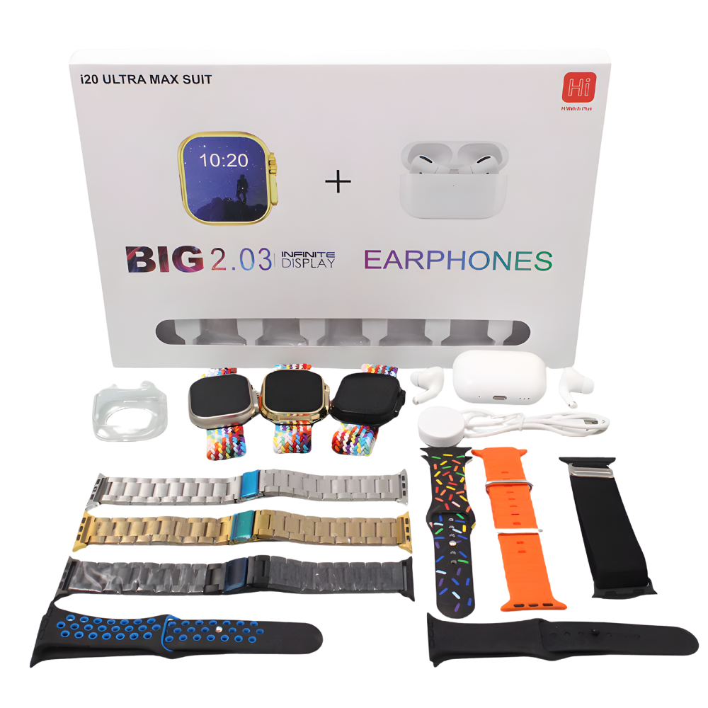 I20 Ultra Smart Watch with 7 Straps & Earbuds